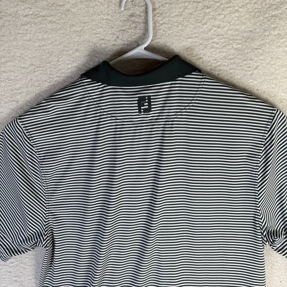 FootJoy Polo Shirt Mens Large Black White Stripes Collared Performance Stretch - Picture 14 of 15